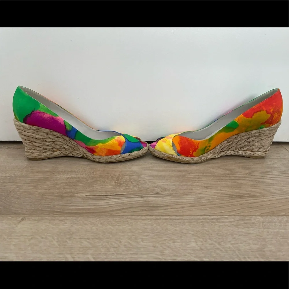 Stuart Weitzman Floral Espadrille Straw Wedge Shoe